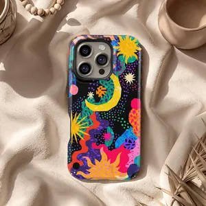 Bold 90s Aesthetic Phone Case: Psychedelic Sun & Moon Phone Cover for iPhone 17 16 15 14 13 12 11 + MagSafe,  Samsung S25 S24 Novelty Gift
