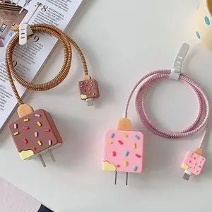 Colorful Ice Cream Charger Case For iPhone 17 18W 20W US Fast Charging Head Cover Protective Cable Organizer Power Adapter Cover