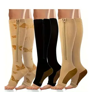 3 Pairs Zip Compression Socks Unisex Women Men Thigh High Wide Calves Plus Size Novelty Compression Stockings