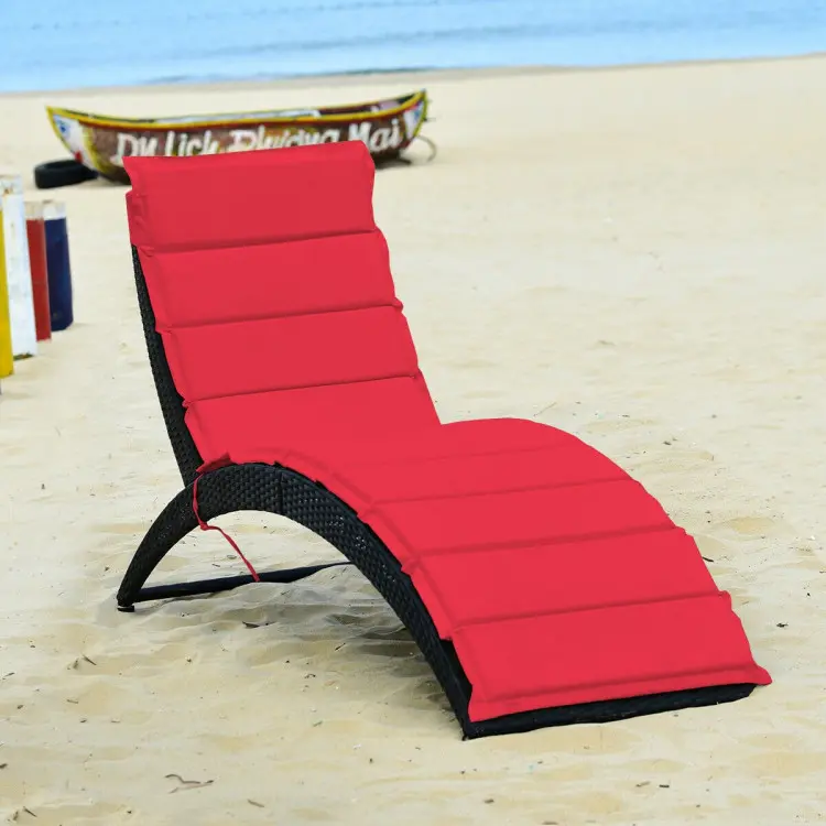 [Costway] Foldable Patio Lounge Chair, Outdoor Rattan Lounger Chaise, Portable Patio Chaise with Cushion, All-Weather Wicker Furniture for Garden Lawn Balcony Backyard Poolside