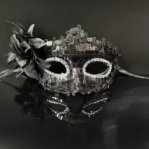 Women's Elegant Princess-like Party Mask - Pointed Front with Side Floral Accents, Multi-Color Options (Red/Pink/Black/Purple/Teal/Blue), Sparkling Sequins for Prom, Masquerade, Pho Shoots - Formal Event Costume Accessory, Masquerade Ball, Detailed Crafts