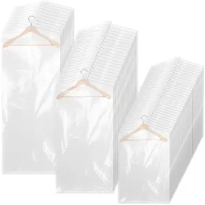 60 Counts Garment Bags for Hanging Clothes Clear Plastic Clothes Covers Reusable Dry Cleaning Bags Dustproof Clothes Covers Protector Bags for Dry Cleaner Home Storage Tailor Stores