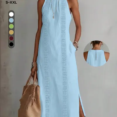 halter neck dress amazon Black Linen Long Néon Nights unfurls its Aqua Blue Mini Dress sku_358996 Number:6