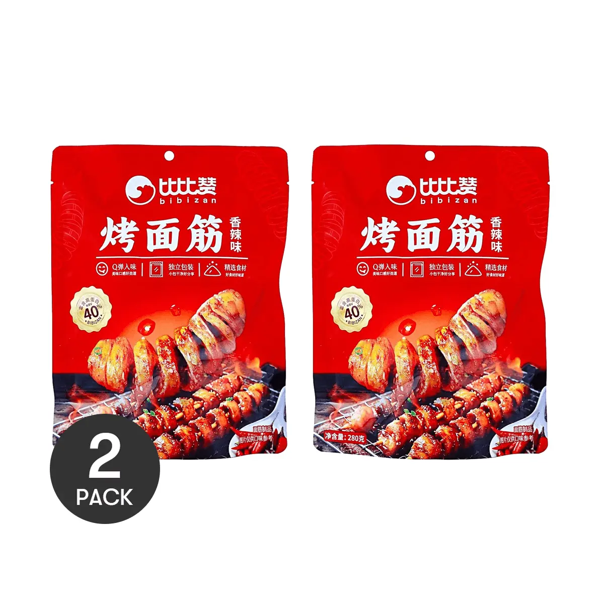 BiBiZan 2-Pack Spicy Grilled Gluten Snacks - 280g/Bag, Popular Chinese Street Food, Perfect for Late Night Cravings & Binge Watching
