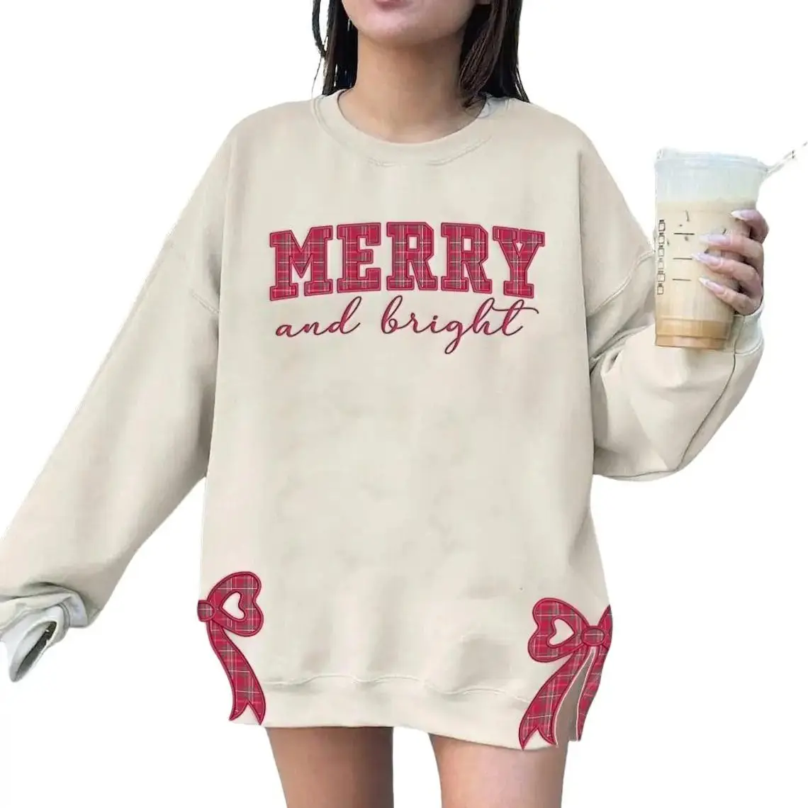 Side Bow Applique Sweatshirt, Coquette Bow, Side Bow Applique Sweatshirt Christmas Casual Comfort