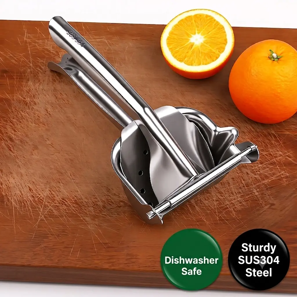 Lemon Squeezer Citrus Juicer Stainless Steel Manual Hand Press, Ergonomic Fruit Juicer for Joint Pain & Wrist Relief, Heavy Duty 304 Stainless Steel Easy Clean Metal Kitchen Gadget for Orange, Camping