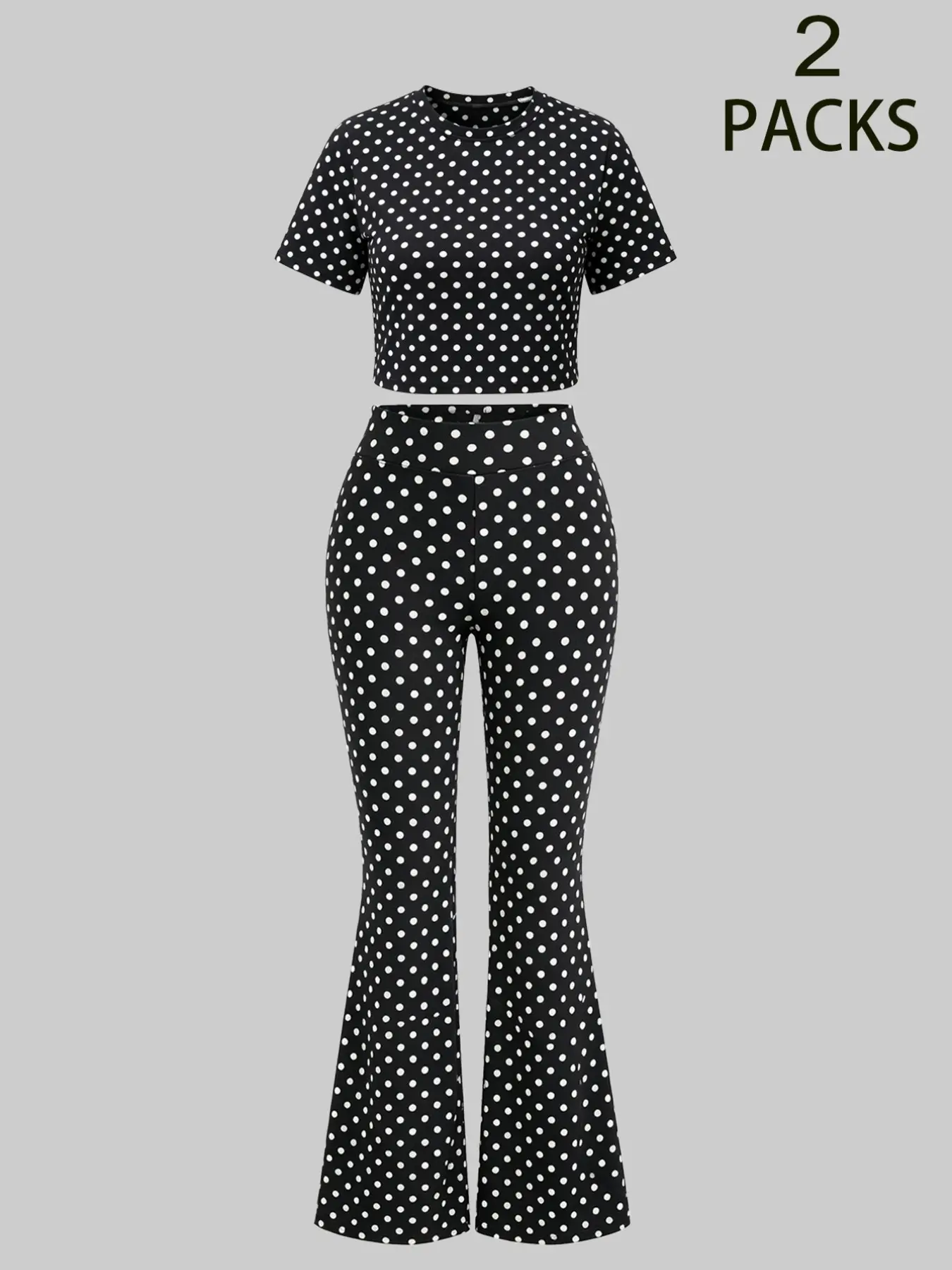Women's Retro Polka Dot Sport Set, Short Tee + Wide Leg Pants, Four-Way Stretch Cotton, Breathable, Yoga, Fitness, Pilates