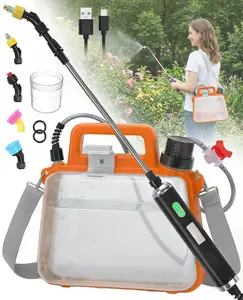 Electric Garden Sprayer 2.1 Gallon, Battery Powered USB Rechargeable Handle w/Indicator, 4 Spray Nozzles, Shut-Off Valve, Retractable Wand, Adjustable Strap, Plant Mister for Lawn Garden