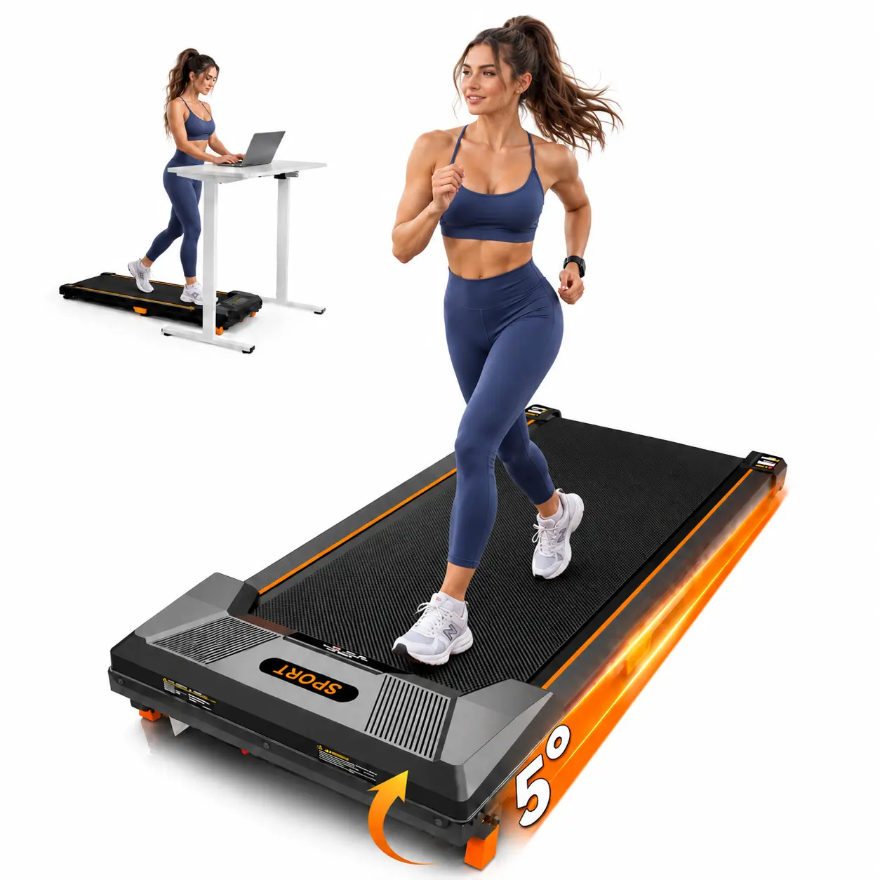 3-in-1 Treadmills Home, Flat/Incline Under Desk Treadmill, Shock-Absorbing Quiet Walking Pad, Exercise Equipment with Remote Control, 330 lbs Capacity, with LED Display, T1 classic