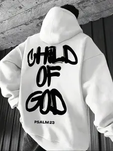 TikTok Trending Christian-Themed Graffiti-Style, Casual Hoodie, White Style with "CHILD OF GOD" Slogan & "PSALM 23" Bible Verse Graphic Print, Ideal for Faith-Inspired Outfits Black Friday Sales and Christmas Gift Ideas