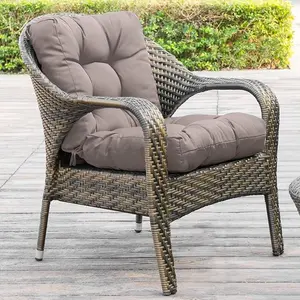 Outdoor Seat/Back Chair Cushion Tufted Pillow, Spring/Summer Seasonal All Weather Replacement Cushions. (TAN/Grey)