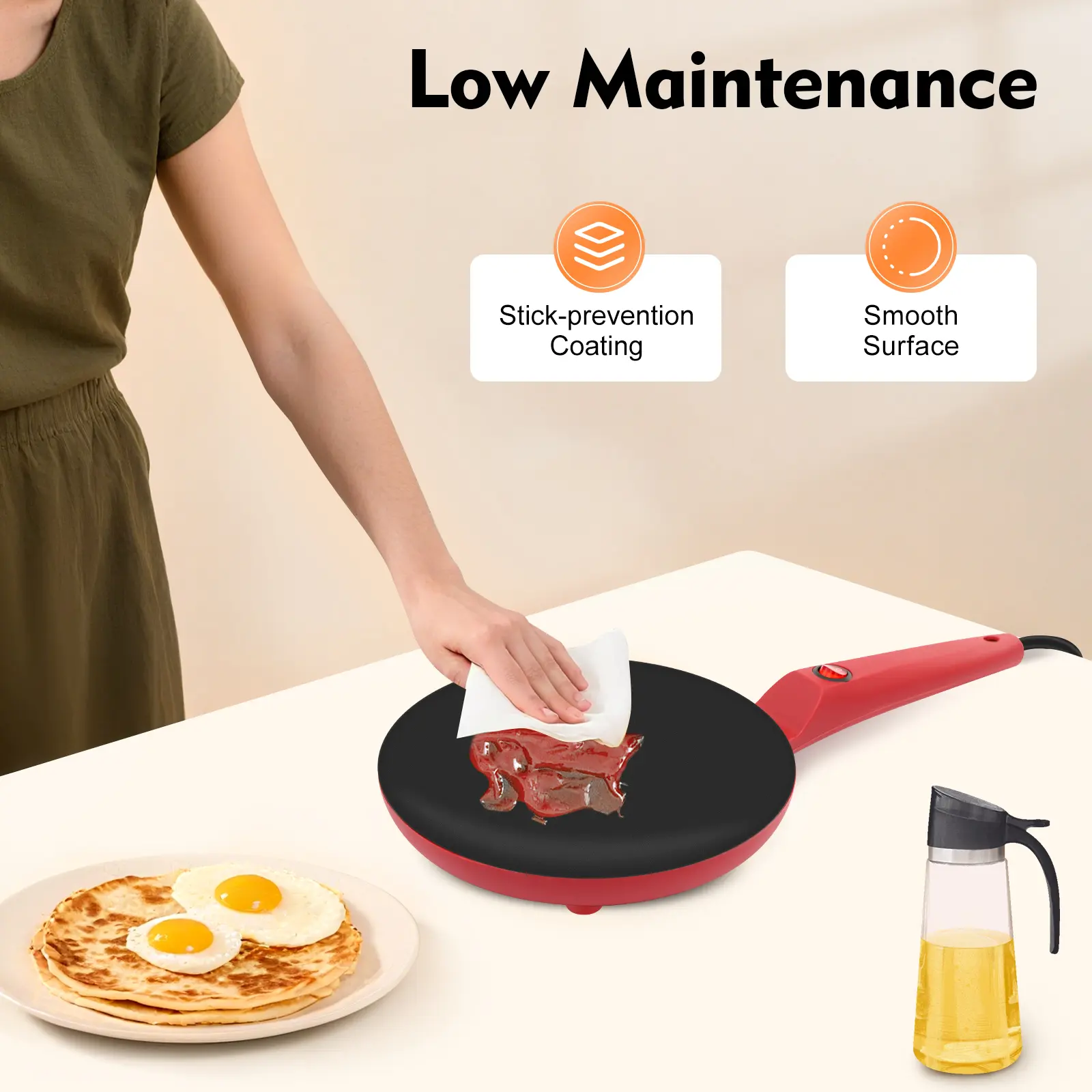 550W Corded Round Shape 8In Non-Stick Pancake Maker Griddle, 110V 2025 Trending Cookware for Egg Rolls, Tortillas, Home Bakery, Snack Bar, Canteen Use