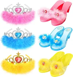 Mother Day Gift Princess Dress Up Shoes Set, Girls Role Play Dress Up Toys,Toddler Pretend Play Crown Kit Gift Set for Little Girls Aged 3-6 Years Old