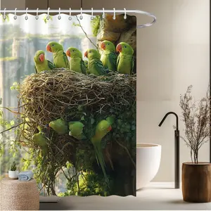1pcs Animal Theme Bath Curtain-2D Parrot Forest Nest Natural Environment Print Bath Curtain Home Window Curtains Bathroom Decor Bathtub Decor 70.8x70.8 inches