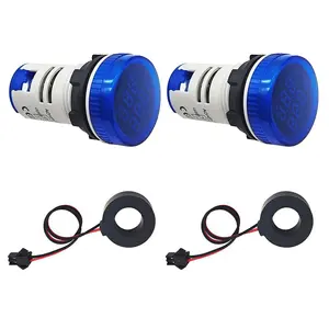 2 count AC  Amp Meter Circular 2 in 1 Digital Current   LED Display Voltmeter Ammeter (Blue)