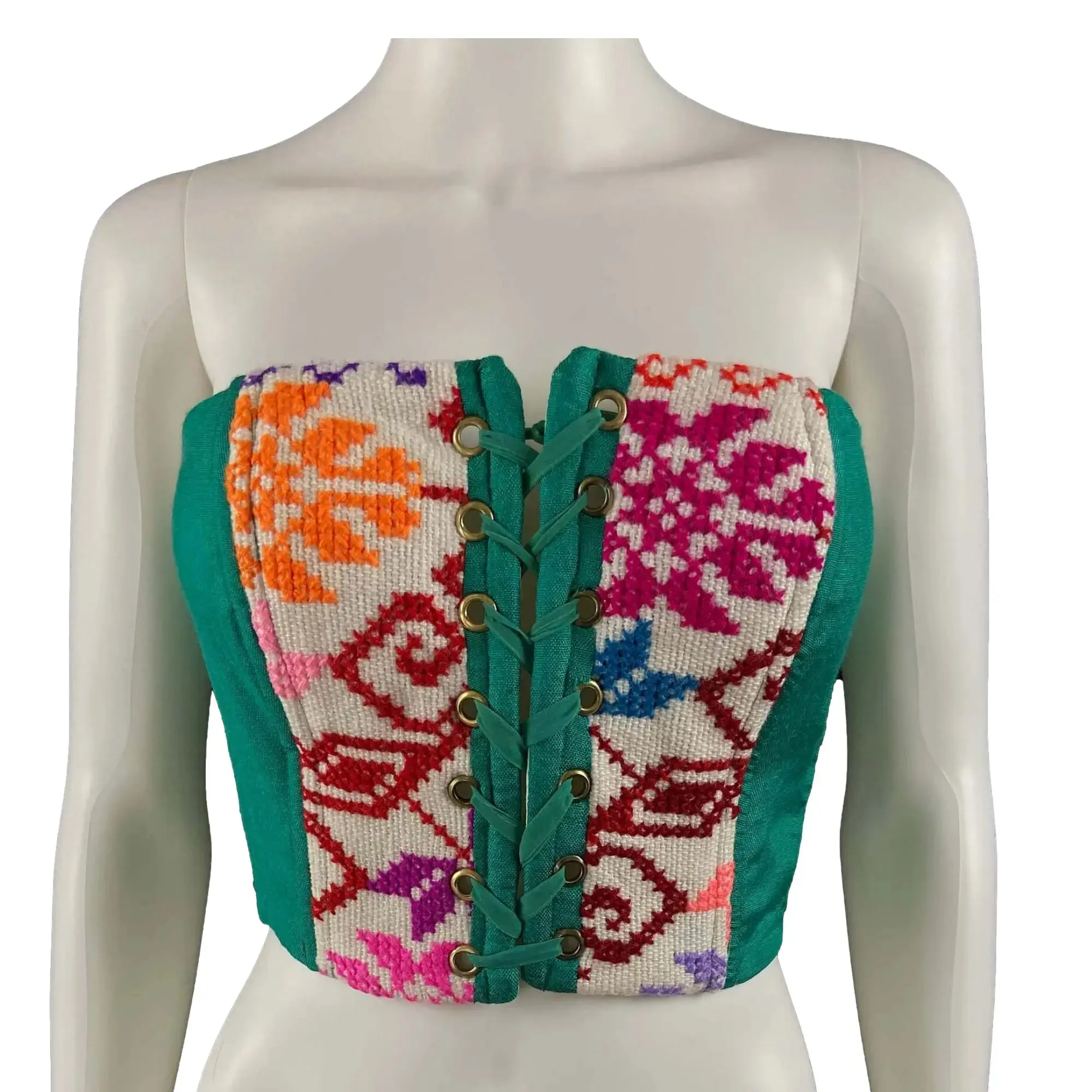 Mexican Fashion Embroidered Corset - Nayibi Mexico Potosi Teal Corset