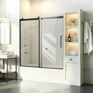VEVOR Bathtub Shower Door, 51 Wx 56 H, Frameless Foldable Hinged Shower Door, Tri-Fold Shower Glass Door with 1/4 in Tempered Glass Door, 180Rotating and Folding Design, for Bathtub, BlackVEVOR Super Brand Day