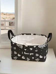 Heart Pattern Printed Open Storage Box, Multi-functional Storage Basket with Handle, Foldable Clothing Storage Basket for Home Living Room Bathroom Kitchen, Clothes Organizer