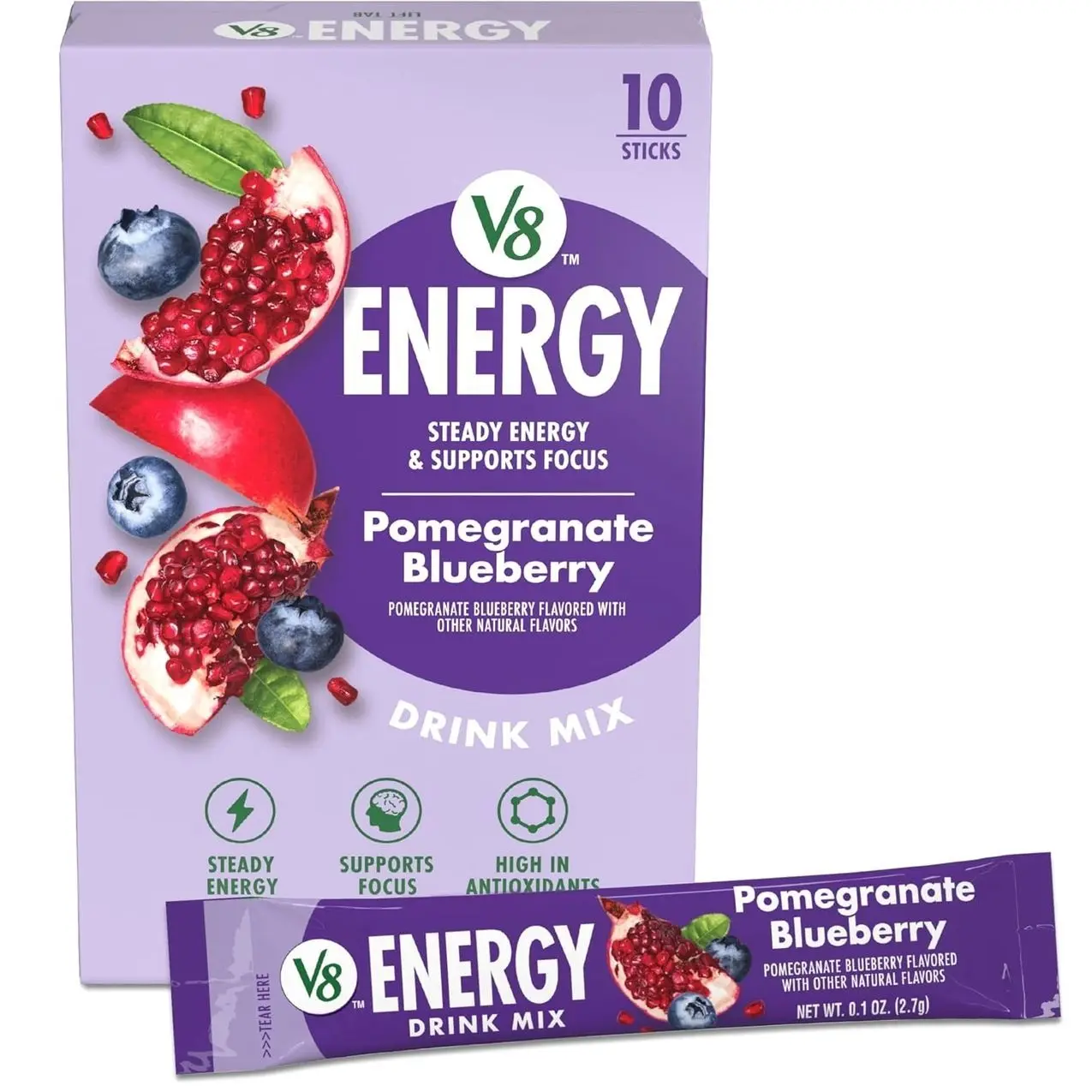 V8 Energy Pomegranate Blueberry Energy Drink Powder, .10 oz Packet (10 Count)