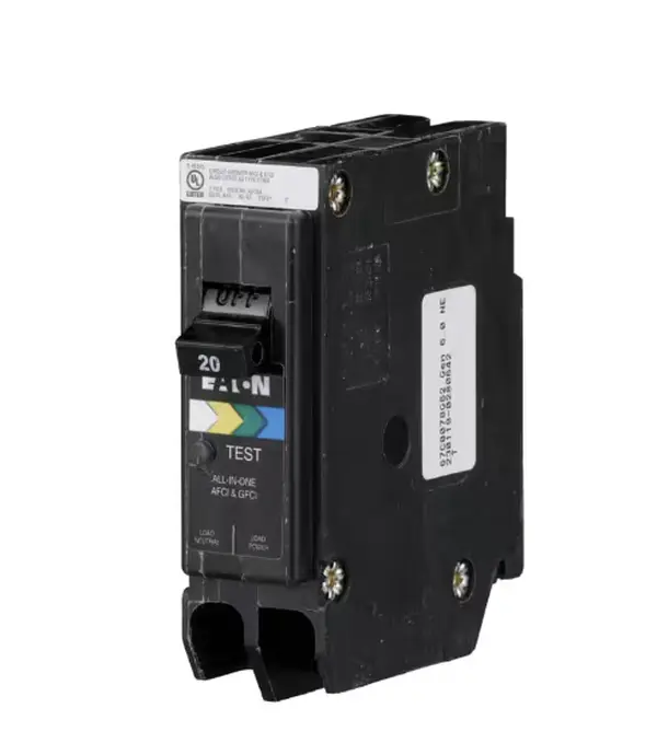 Eaton BRP120A1CS Single Pole Dual Function Combination AFCI Circuit Breaker - 120/240V, 10 kAIC, AFCI and GFCI Protection (Arc Fault, Ground Fault) for Bathroom & Kitchen Circuits