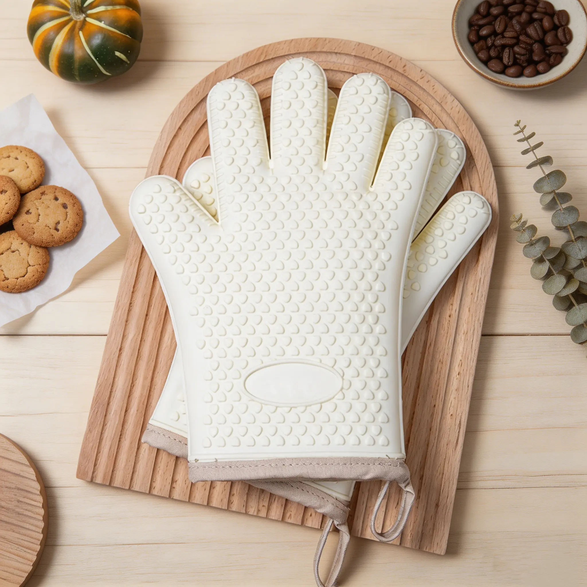Liquid Silicone Oven Mitts Pair, Heat Proof (572°F) Bakeware Gloves with Full Grip, Waterproof, Non-Slip, Fingered Design for Baking, Grilling, Pot Handling – Ideal for Home Cooks