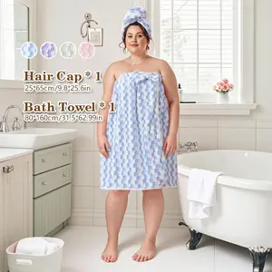 2-Piece Oversized Bathrobe Set with Hair Cap, Super Absorbent, Comfortable, Ideal for Hotel Bathroom, Large Size, Soft Material