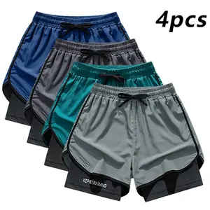 Men's four-piece set of sports , featuring a sporty functional style, faux two-piece design, quick-dry fabric, drawstring elastic waistband, suitable for gym, running, and everyday casual wear, available in multiple colors Men's Casual Breathable