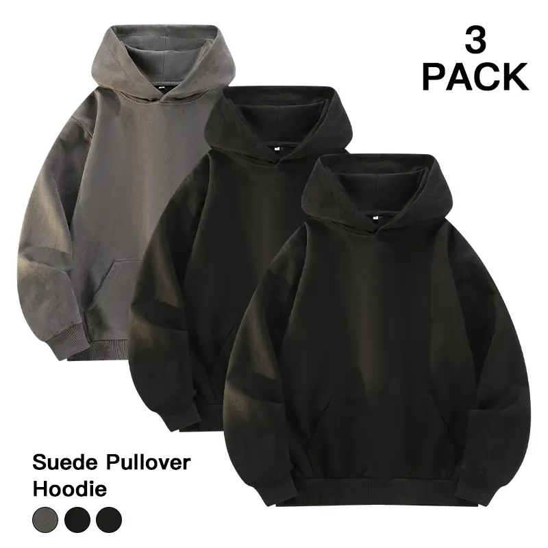 Men Oversized Streetwear Suede Pullover Hoodie 3 Pack Long Sleeve Hood Tops Front Pocket Sweatshirt For Daily Life Camping Outdoor Sports Fall Winter