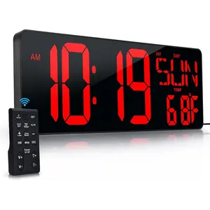 Large Digital Wall Clock with Remote Control 17.2" LED Large Display Timer with Temperature Date Week Auto DST Adjustable Brightness, Big Wall  Clock for Living Room Office Garage Gym Seniors