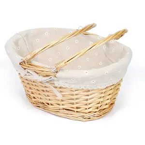 Wicker Basket  Baskets Empty Oval Willow Woven Picnic Basket Easter Candy Basket Storage Basket  Basket with Handle Egg Gathering Wedding Basket ()
