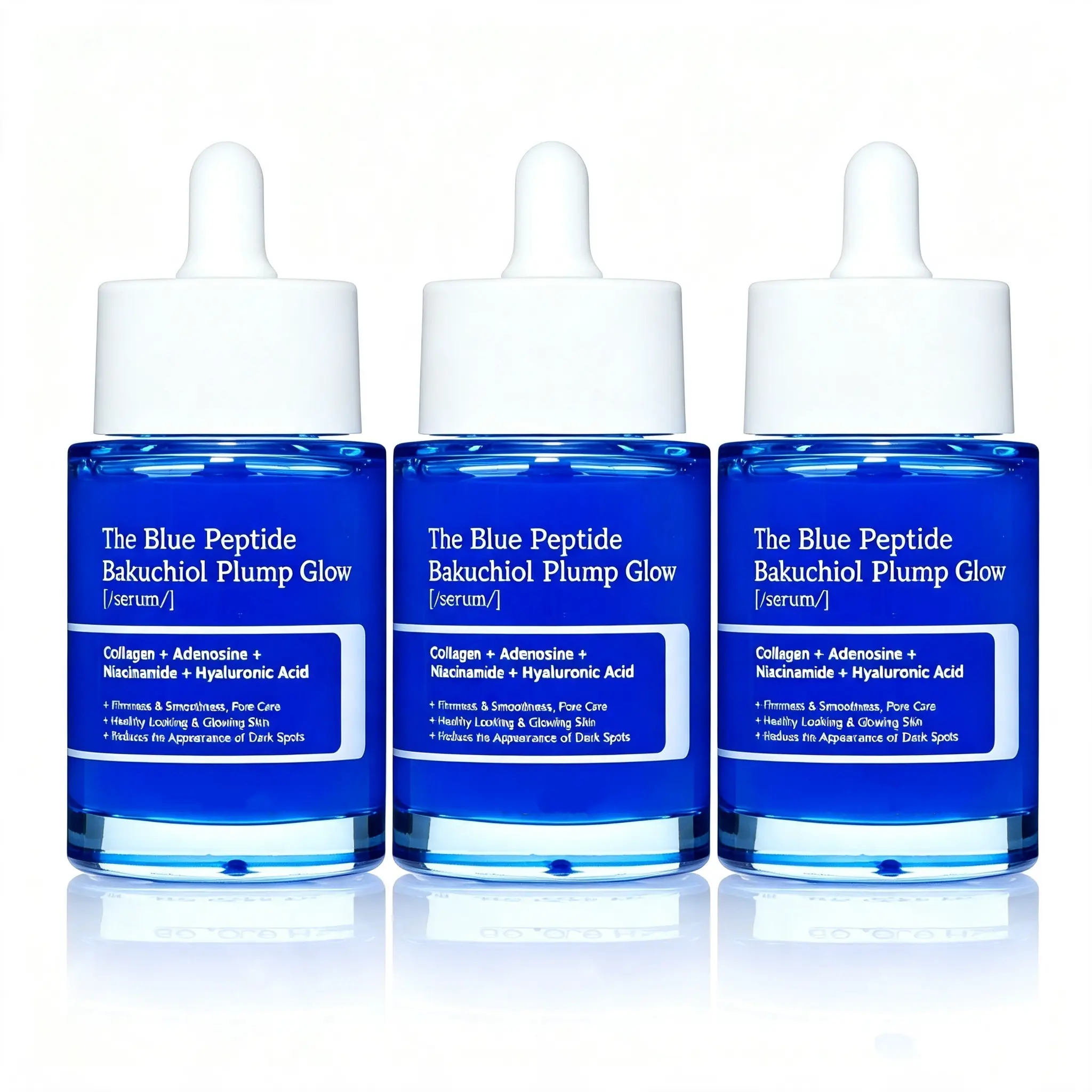 3pcs The Blue Peptide Bakuchiol Plump Glow Serum 50ml, Copper Peptide GHK-Cu + Bakuchiol Anti-Aging Facial Serum, Skin Plumping & Smoothing Serum