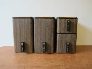 Midcentury Stackable Canister Set with Copper Flashed Lids made of Faux Wood