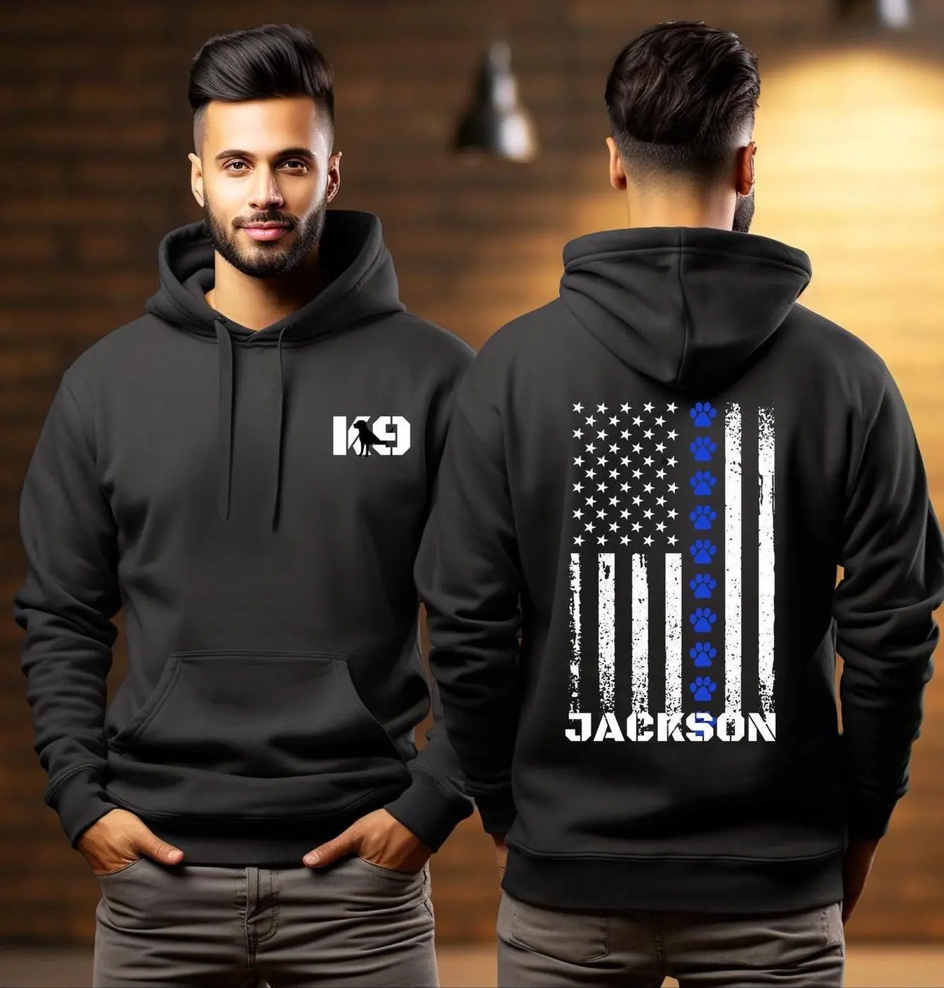 Police K9 Labrador Retriever Personalized Thin Blue Line Hoodie, Law Enforcement Sweatshirt, Police Officer Gift, Back the Blue Apparel