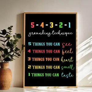 5 - 4 - 3 - 2 - 1 Grounding Technique Poster Wall Art Vintage Black and White Art Posters Funky Aesthetic Canvas Prints Retro Bar Cart Decor for Bar Bedroom