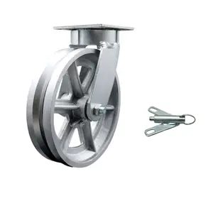 Service Caster SCC-KP30S820-VGR-BSL Kingpinless V Groove Semi Steel Swivel Top Plate Caster with 8 x 2 in. Silver Wheel & Bolt on Swivel Lock - 1250 lbs Capacity per Caster