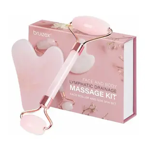 Lymphatic Drainage Face Massager Set: Rose Quartz Face Roller & Gua Sha