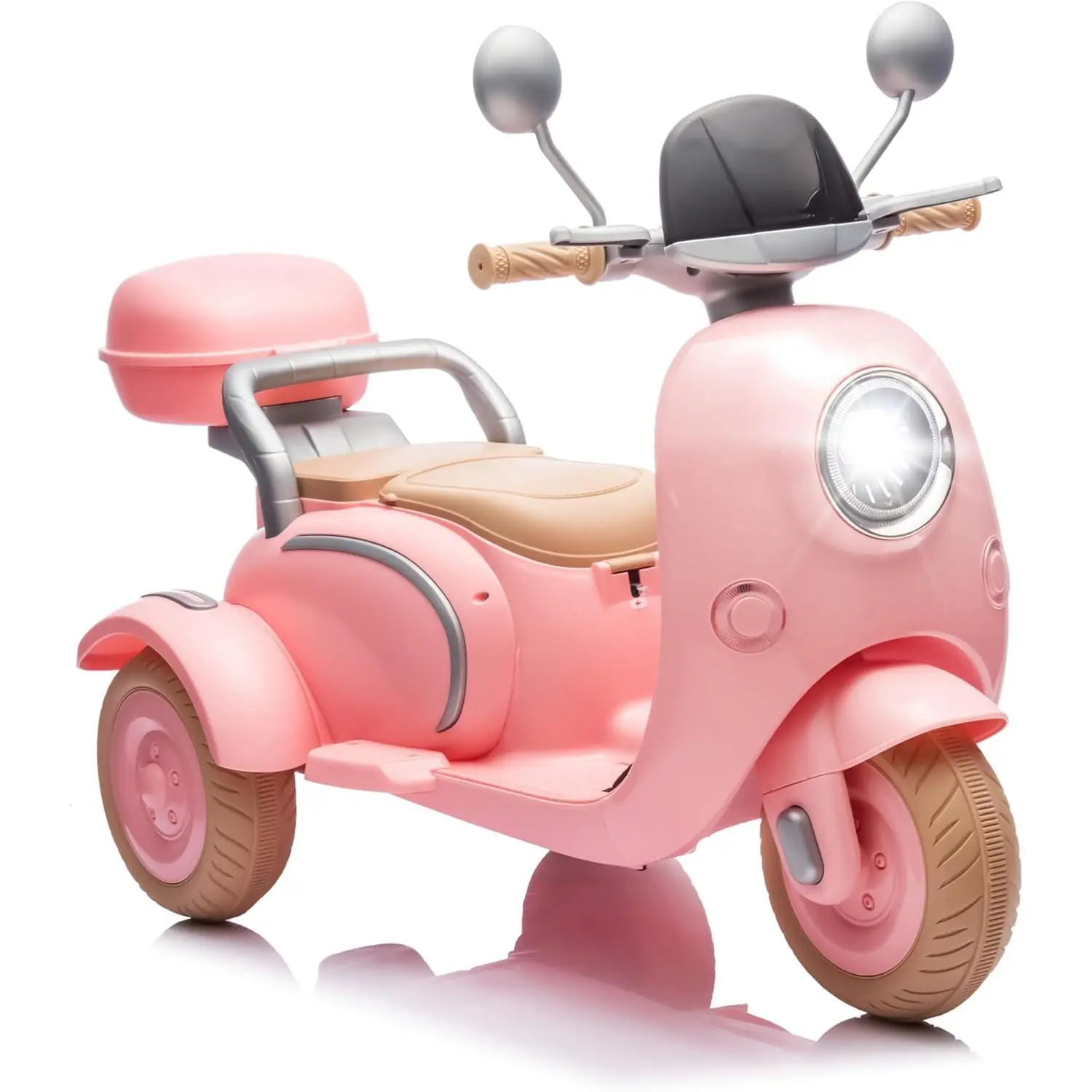 ARCH 12V Kids Electric Motorcycle, Electric Bike for Toddler 3-6, 3 Wheels Ride On Scooter with USB,Bluetooth,Lights,Storage Box, 2 Seats Dual Motor Motorbike for Ages 3+, Pink