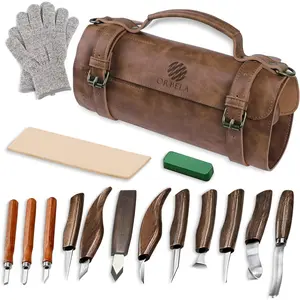 16PCS Wood Carving Set Duty with Roll Bag - Complete Wood Carving Kit for Beginners & Experts, Whittling, Wood Carving Chisels, Sharpening Strop, Gloves Woodworking
