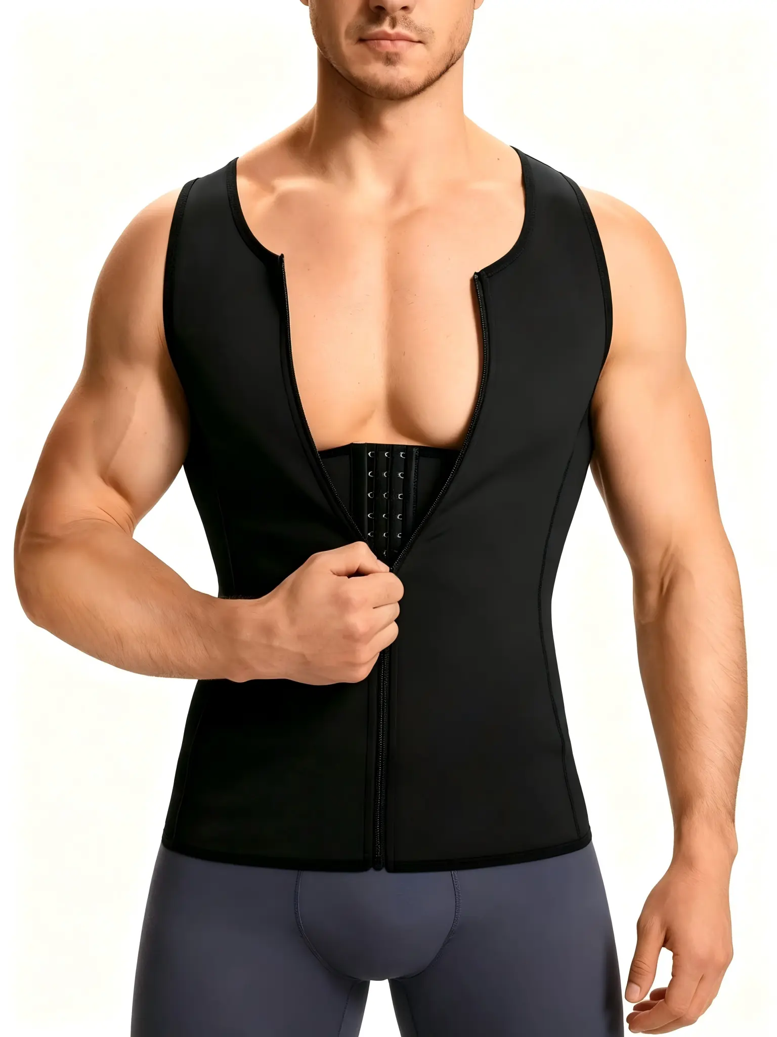 Seamless Men Tummy Control Undershirt, 4-Way Stretch Breathable Compression Vest with Adjustable Hooks, Invisible All Day Wear Shaper Tank for Daily Casual Gym Shapewear