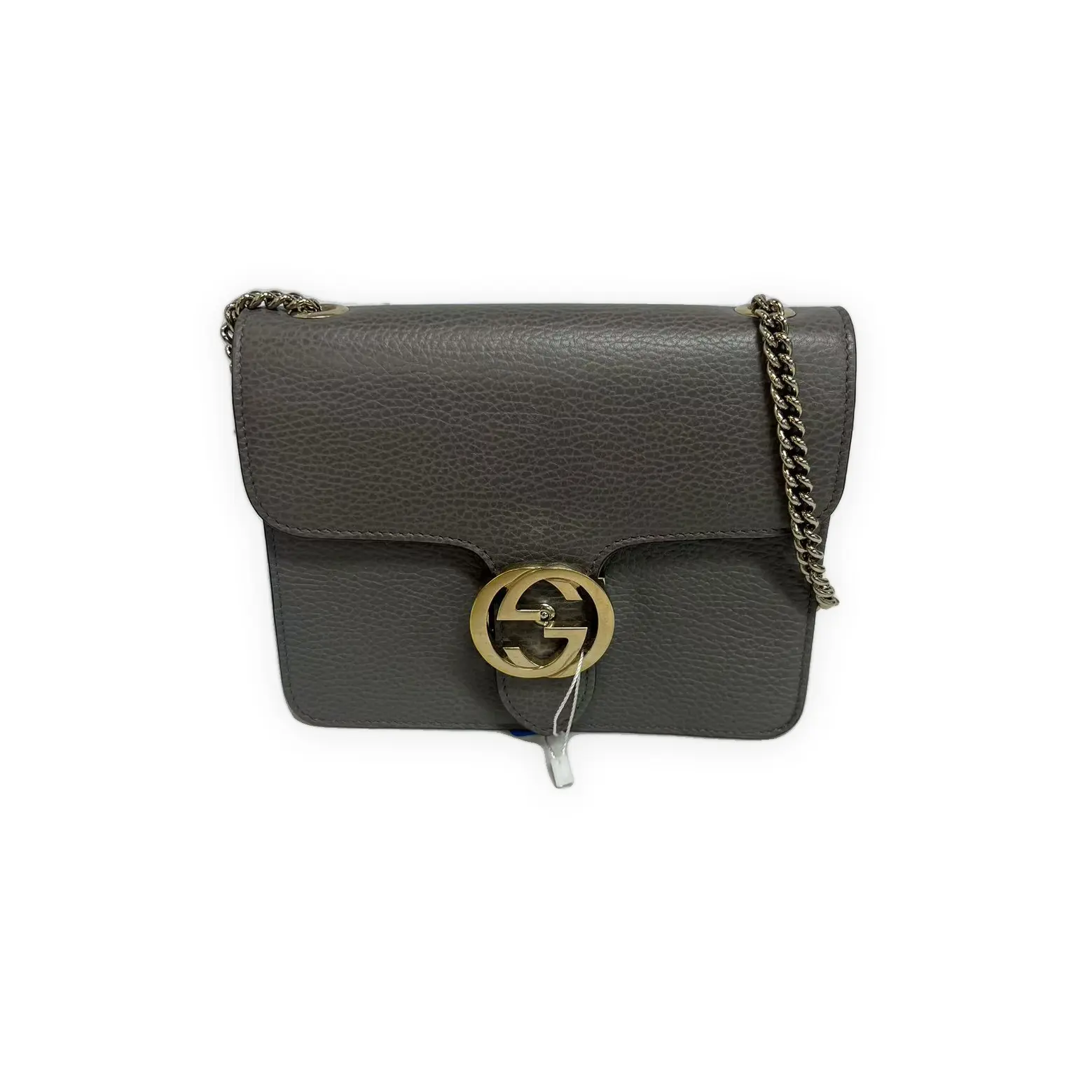 Pre-owned GUCCI Grained leather Shoulder Bags Shoulder Bag with Horsebit Detail, Taupe Grey, Very Good Condition, S014260422022, Shoulder Bags