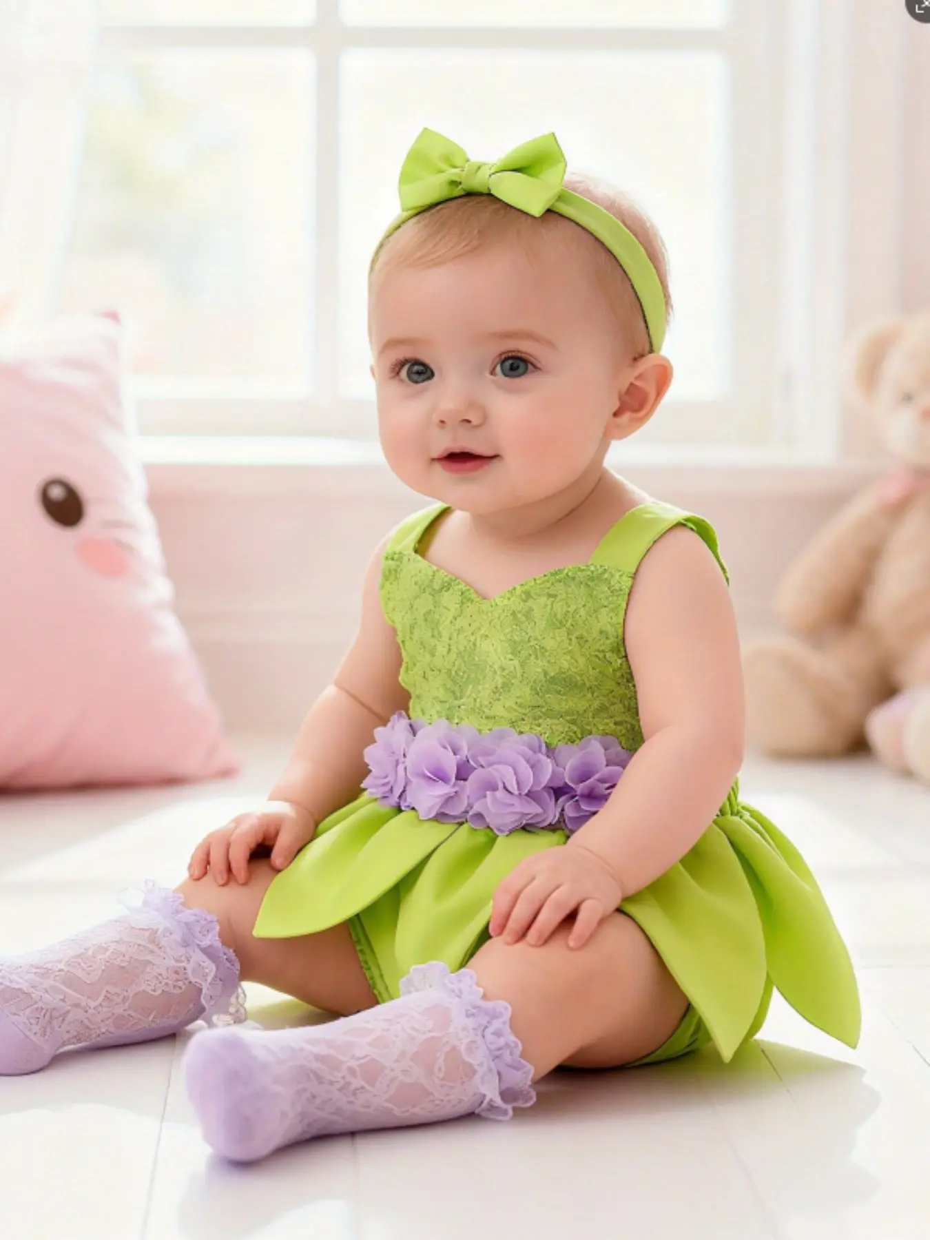 Fairy Tale Style Sequined Elf Petal Onesie Set, Bow Hairband, Cute Flower Fairy for Baby Girls, Outfits, Baby Clothing, Gift Set