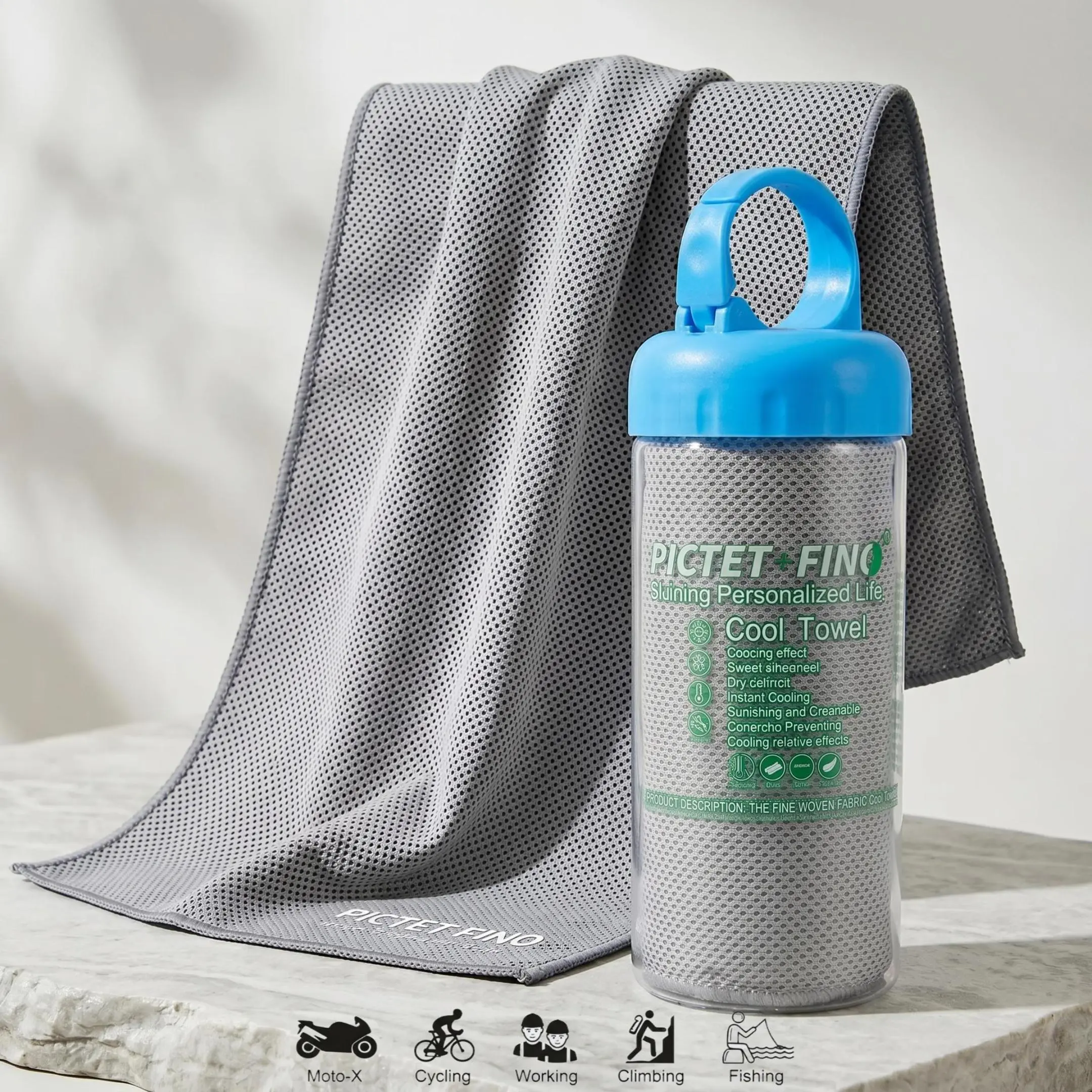 Cooling Towel - Solid Mesh Microfiber Quick Dry Towel for Golf, Gym, and Running with Waterproof Pouch and Carabiner, Quick Dry Towels, Portable Cooling Towel