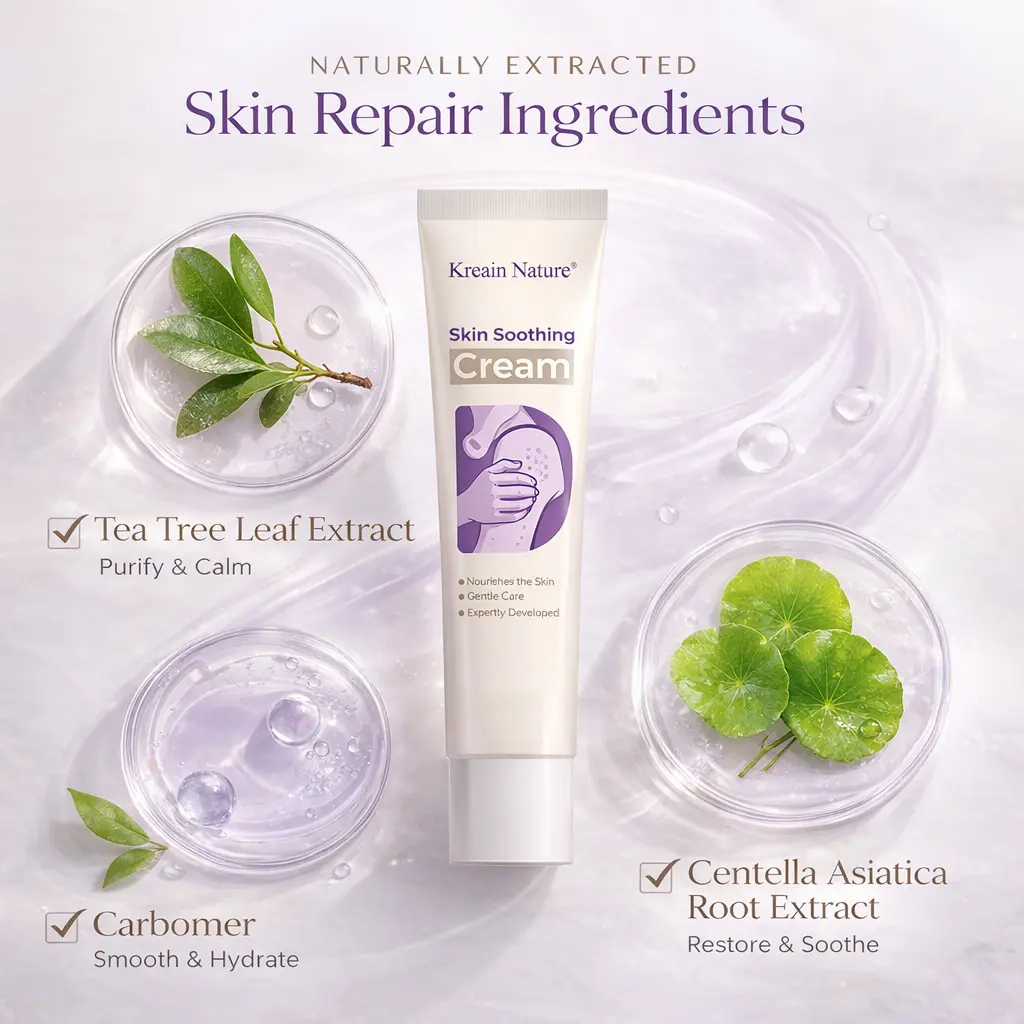 Kreain Natural Tea Tree & Cica Soothing Gel - Daily Use Face Moisturizer to Calm, Hydrate, Repair Sensitive Skin - 20g Single Item, No Harmful Additives, Barrier Repair, Skin Soothing Cream, Calming Gel Cream, Tea Tree Extract