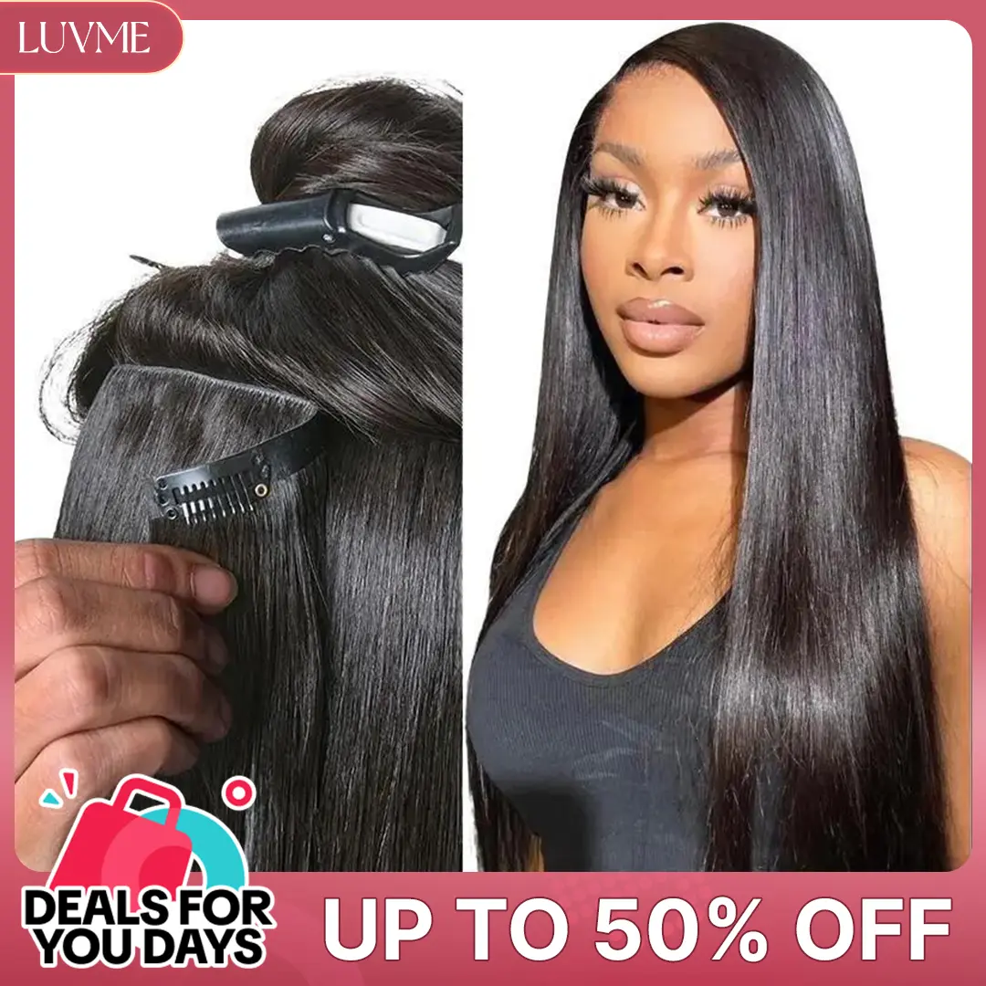 LUVME Clip-Ins 100% Virgin Human Hair Seamless & Invisible Edge Straight/Body Wave/Kinky Curly/Yaki Straight/Messy Curl/Burmese Curl #DealsForYouDays
