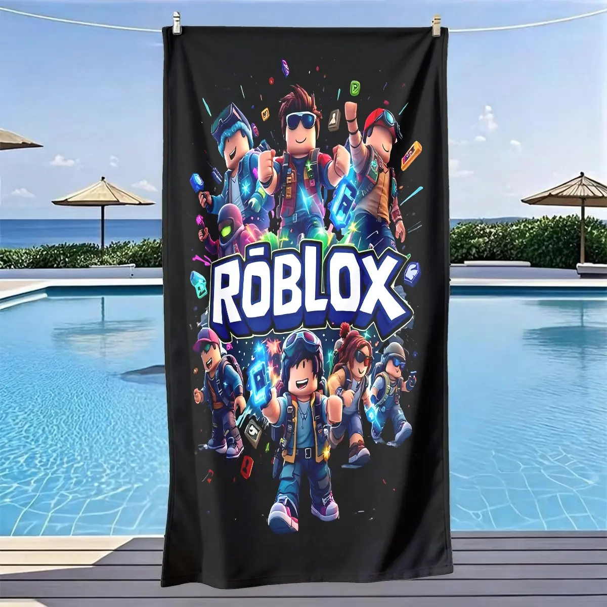 Roblox Character Theme Beach Towel, Quick-Dry Ultra-Soft Polyester Fiber, Water Absorbent Towel, Quick Drying Towel, Multi-Purpose Yoga Travel Swimming Camping, Best Gift