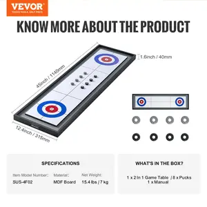 VEVOR Shuffleboard and Curling 2 in 1 Board Games, 45 Portable Tabletop Set, Two Sided Tabletop Shuffleboard with 8 Rolling Pucks, Shuffleboard and Curling Combo Game Set for Kids and Family