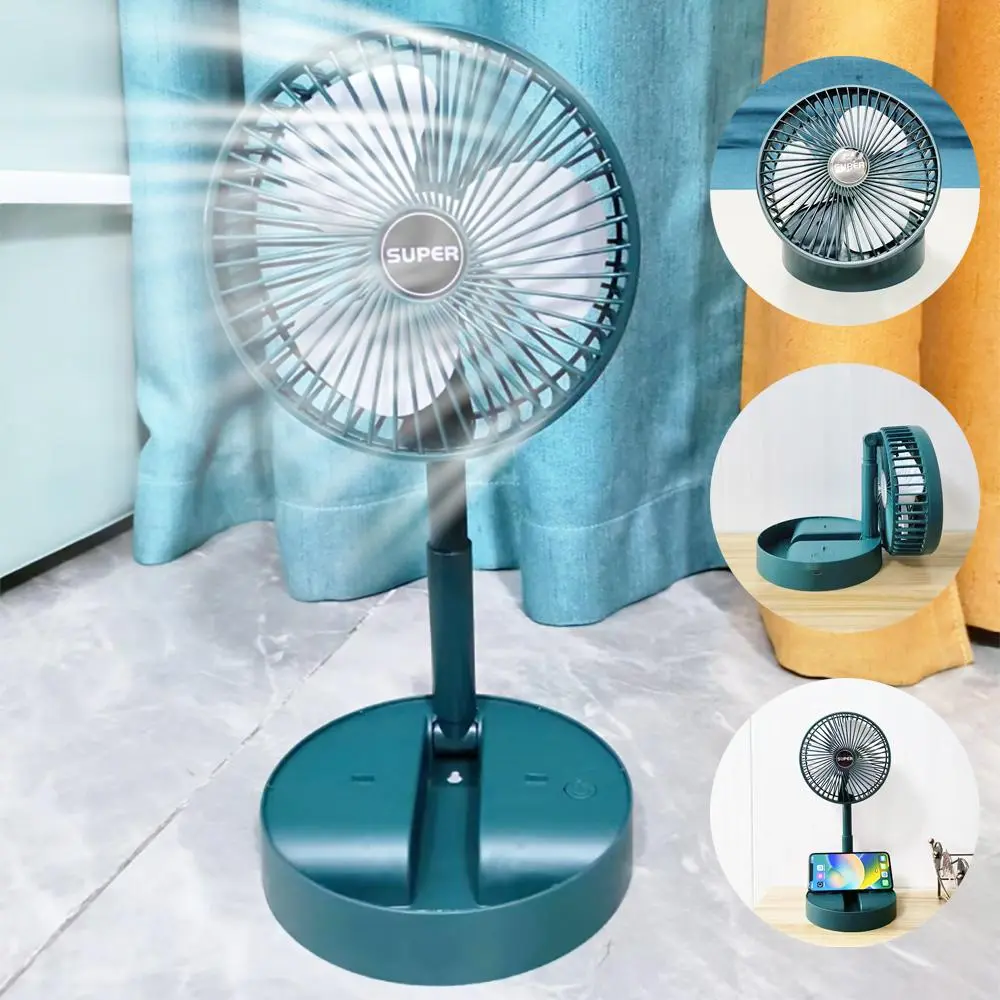 Portable Foldable Multifunction Electric Fan, 3-speed Adjustable Desktop Fan, USB Rechargeable Fan with Phone Holder for Office Home Outdoor, USB Charging Fan, Rechargeable Personal Fan