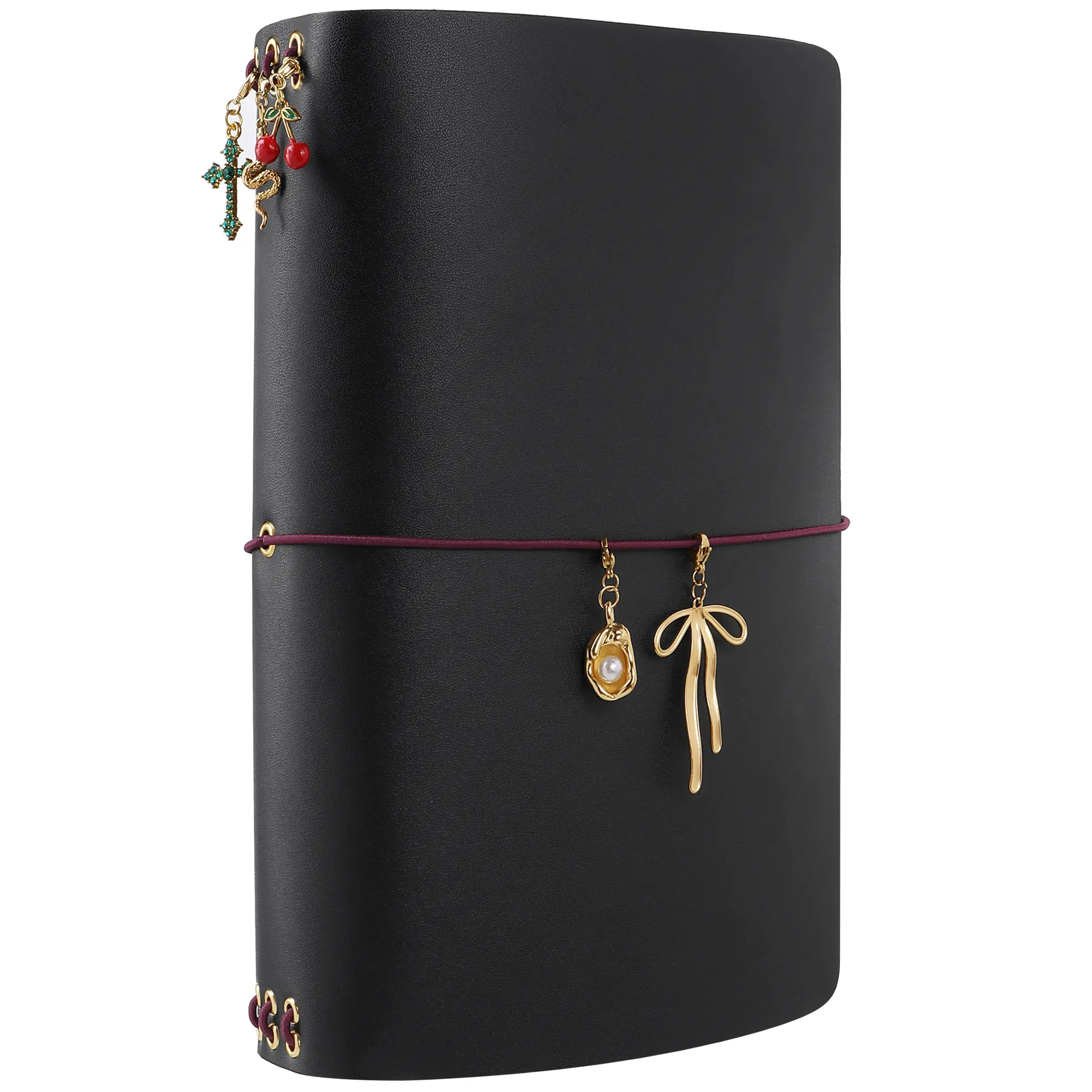 A5 Soft Leather Journal Cover - Refillable Protective Sleeve with Elastic Band, Decorated Charm for Travelers Notebook, Planner (COVER ONLY)