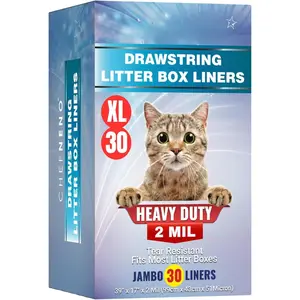 Litter Box Liners Drawstring XL (30 Bags) 39" x 17" Super  Scratch Resistant Extra Heavy 2 Mil Disposable Litter Box Liner  Litter Tray Bags (30 Count)