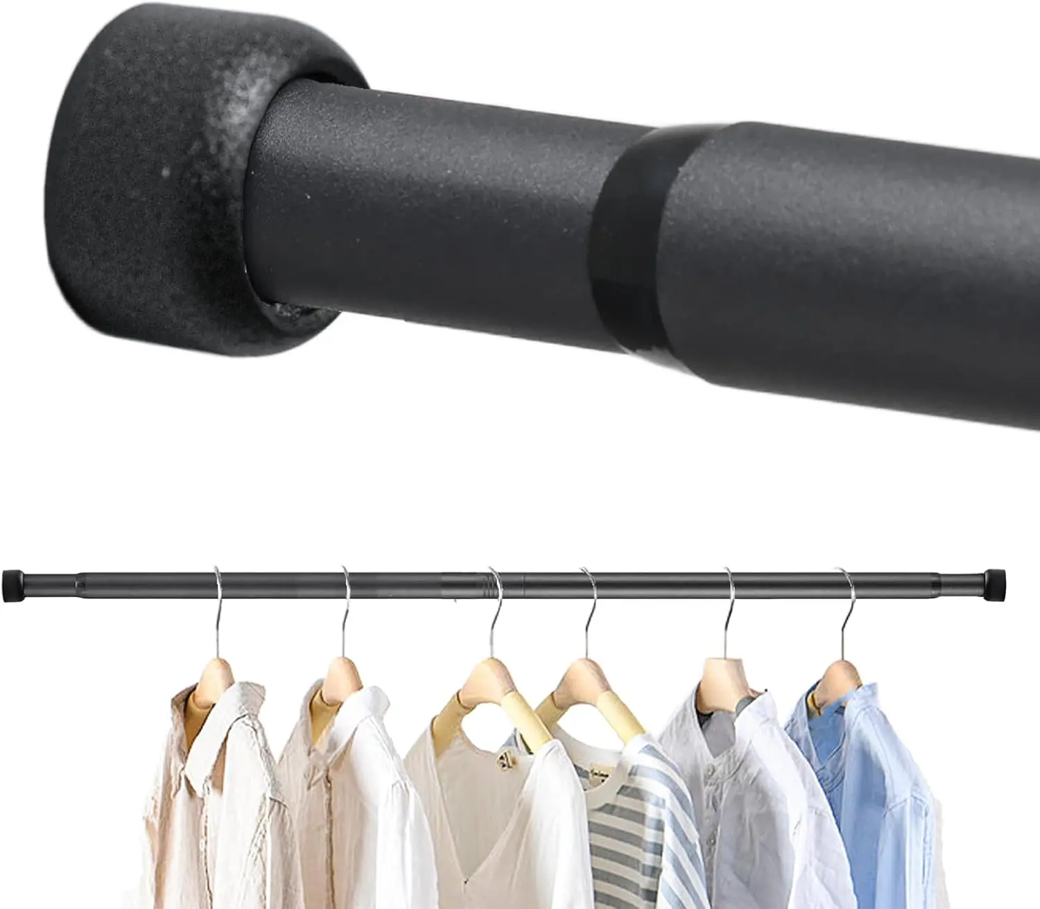 Heavy Duty Adjustable Closet Rod 15-44 Inch, Wall Mounted Clothes Hanging Bar for Closet and Wardrobe, Black Metal Shower Curtain Rod for Bathroom Laundry Room RV Window Room Divider